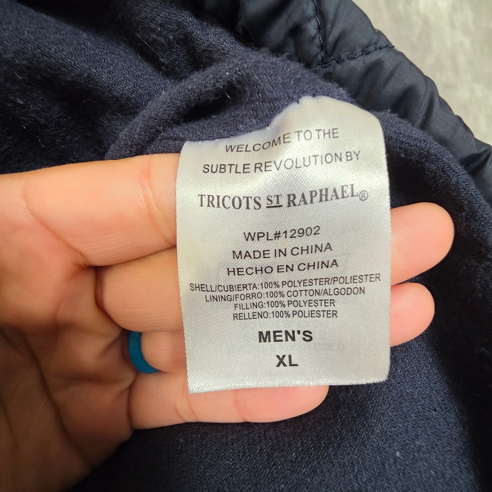 Tricots St Raphael Mens XL Quilted Vest Navy Blue Brown Trim Full Zip Diamond - Picture 6 of 8